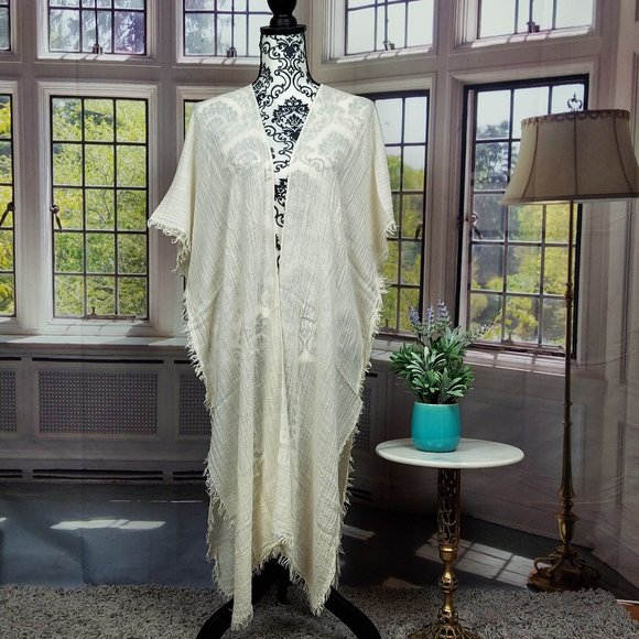 NWT SONOMA TEXTURED GAUZE CINCHED TOPPER (IVORY / OS) - Picture 5 of 12